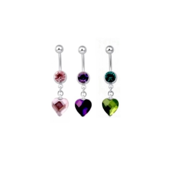 NEW Purple | Pink Rhinestone Heart Dangle Belly Rings - Picture 2 of 4